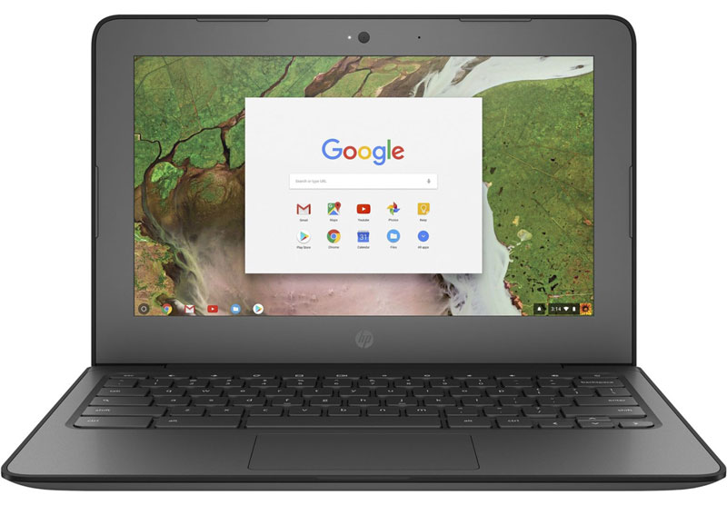 black chromebook laptop with display screen open