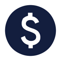 Illustration of a white money symbol over a blue circle.